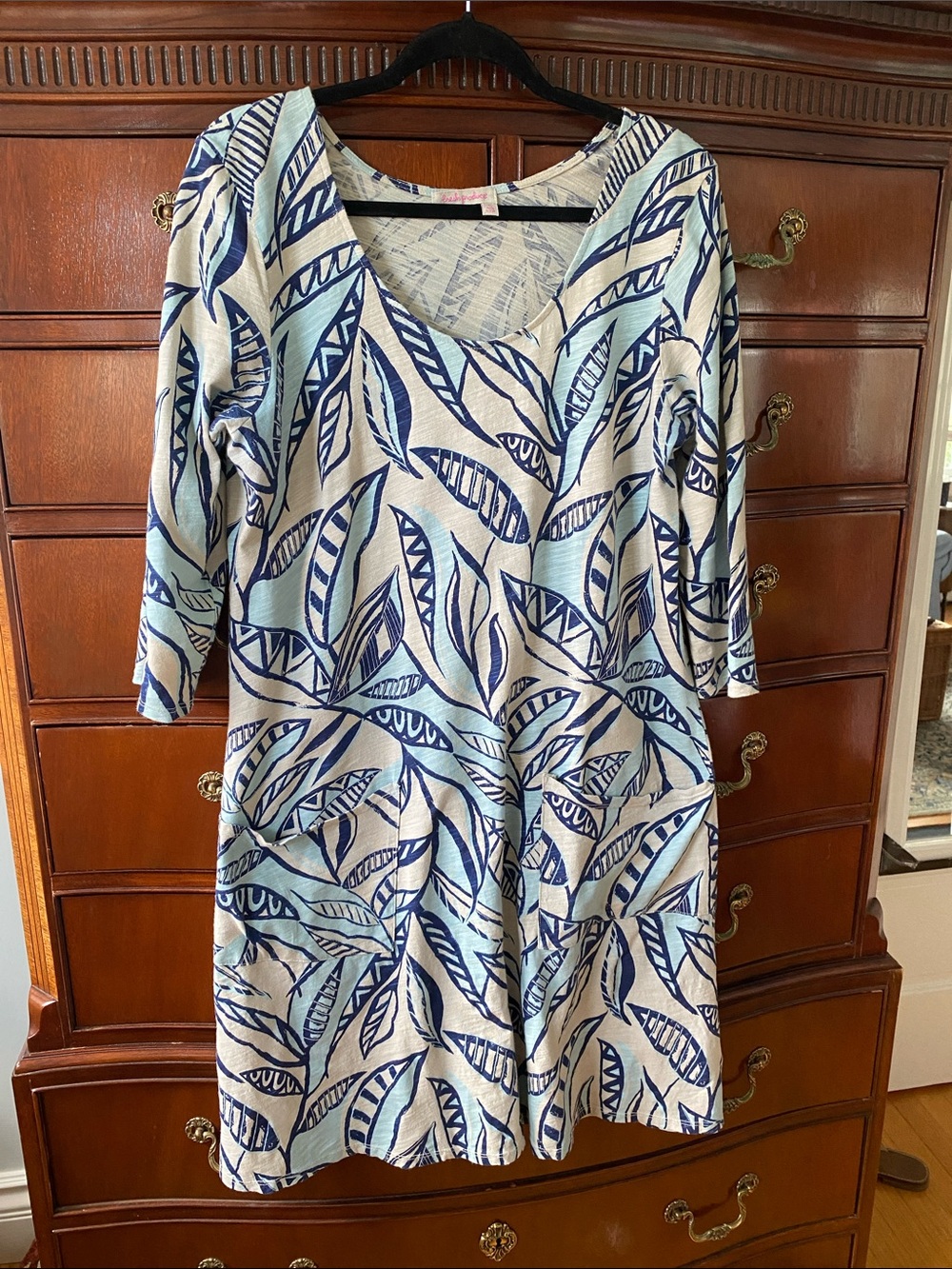 fresh produce Navy and taupe Leaf-Print Midi Dress